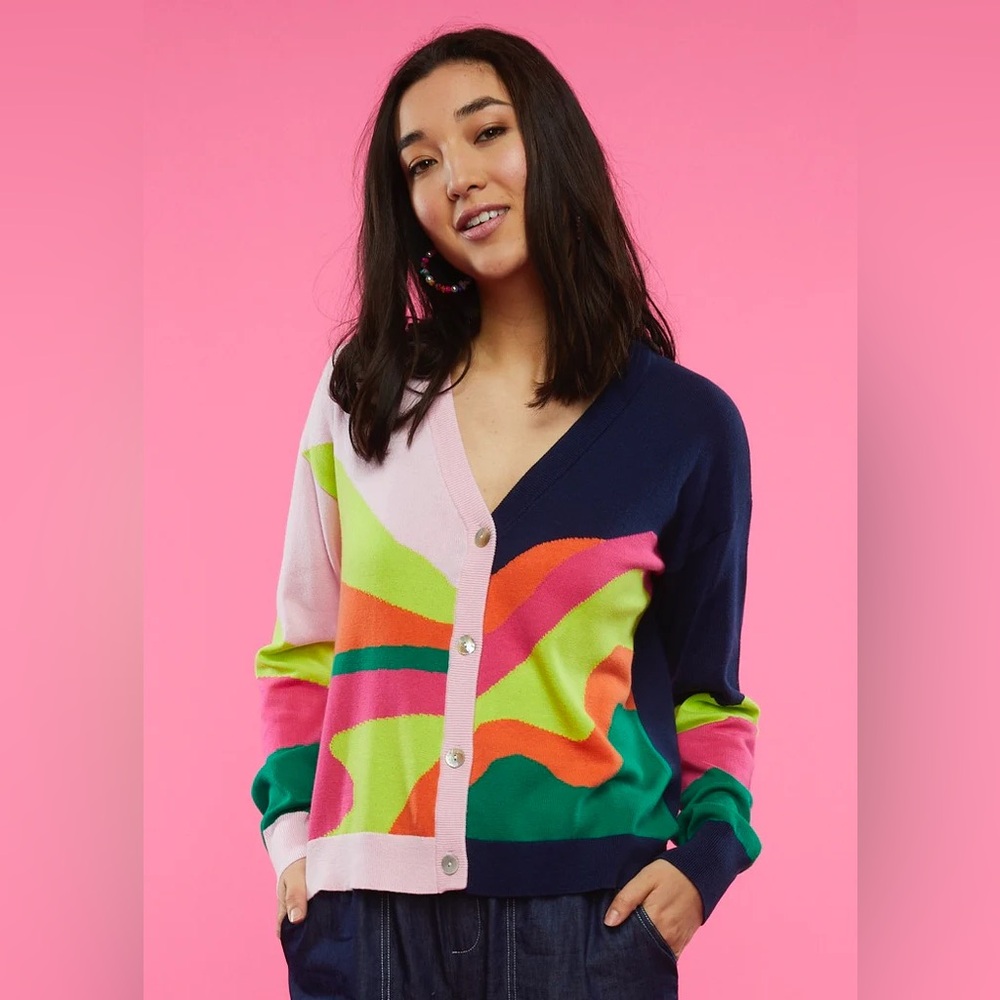 Zaket & Plover Colorful Cardigan Sweater. Cotton. Size Medium.
